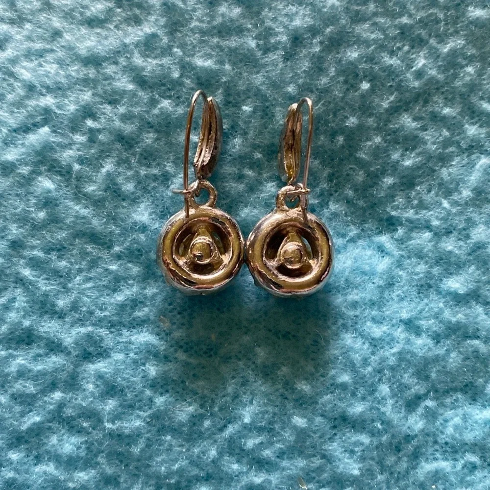 VINTAGE RHINESTONES silver tone flower cluster drop style wire pierced earrings